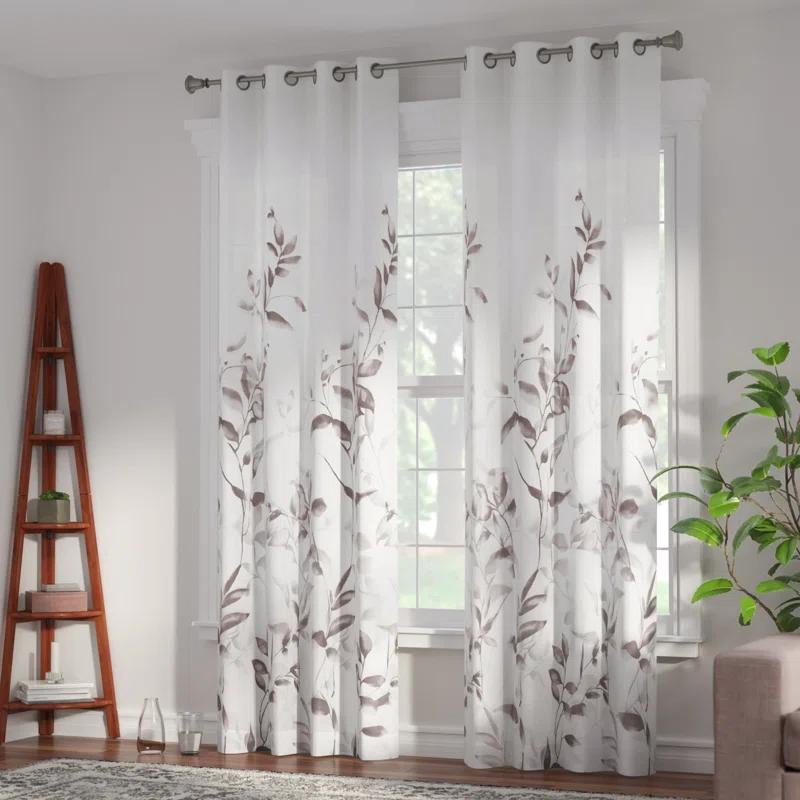 Madison Park Cecily Floral Printed Burnout Sheer Grommet Single Curtain Panel