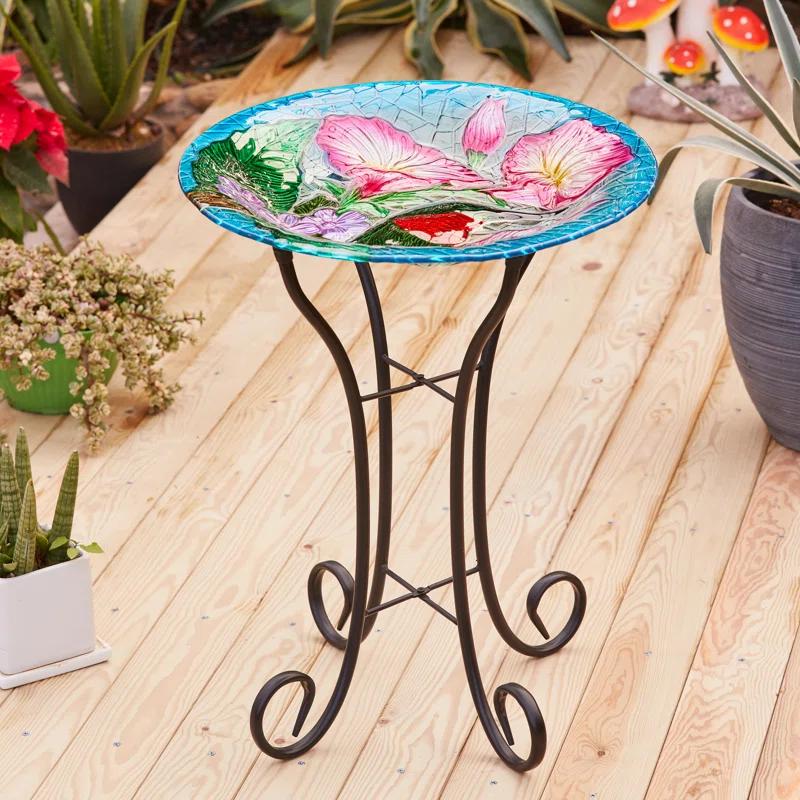 Glass Single Tier Birdbath