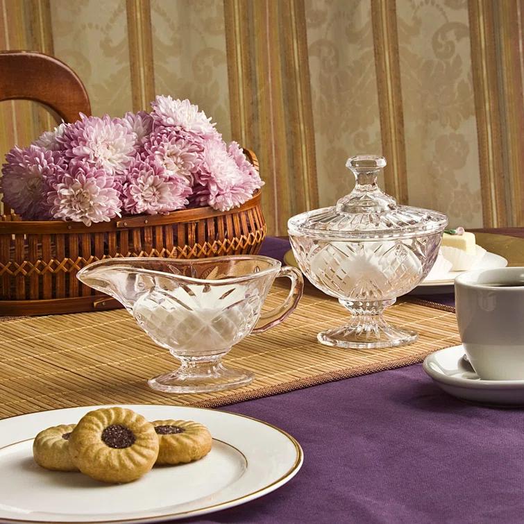 Godinger Silver Art Co Dublin Crystal Sugar Holder and Creamer Set