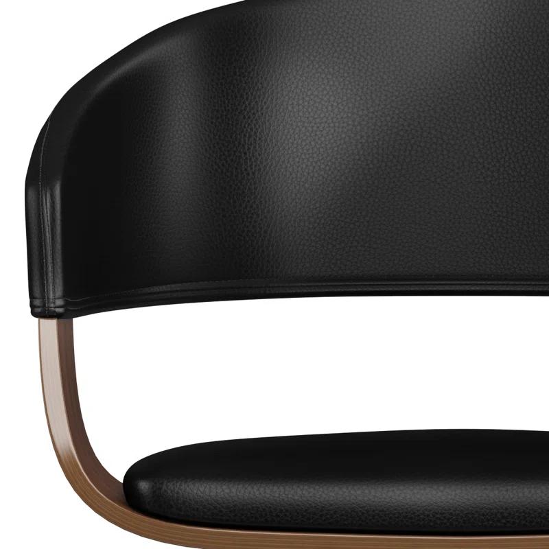Simpli Home Lowell Bentwood Upholstered Dining Chair with Curved Backrest in Mid-Century Modern Style