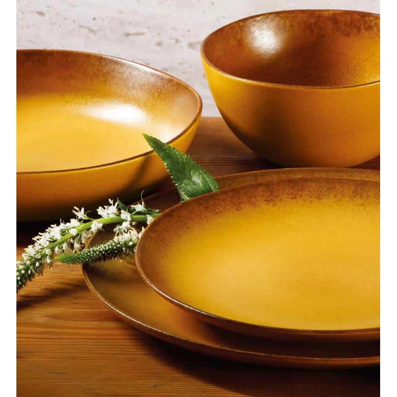 bloomhouse Palermo Sun 16 Piece Stoneware Reactive Glaze Plates and Bowls Dinnerware Set