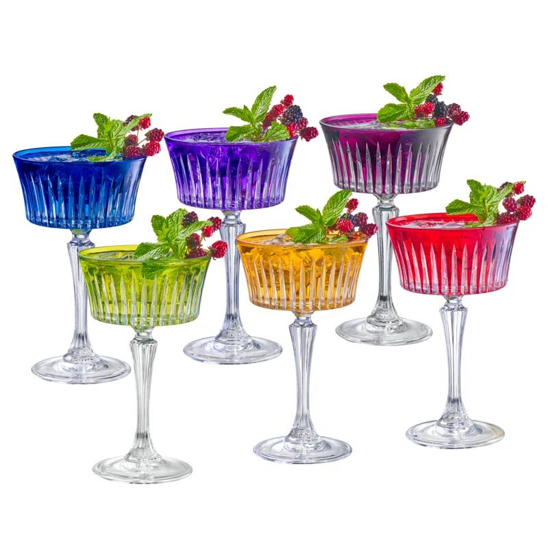 Barski Colored Champagne Coupe Glasses, Stemmed Martini Glassware, Set of 6 - 8.7 oz. (Set of 6)