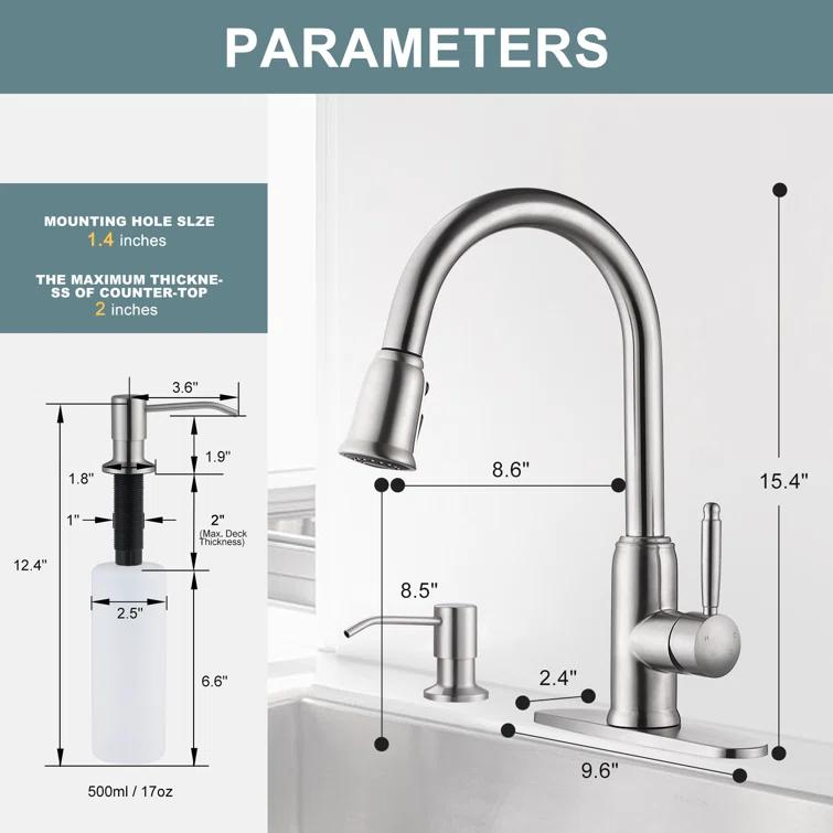 WOWOW WOWOW Pull Down Kitchen Faucet with Soap Dispenser 2310101-S-WF