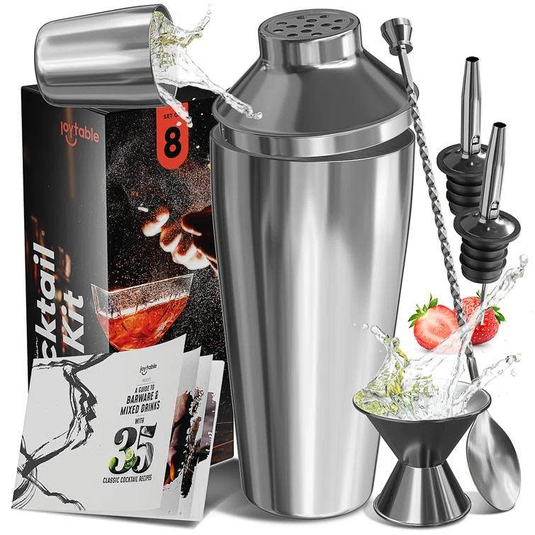 Joytable Joytable 8 Piece Stainless Steel Cocktail Shaker Bar Tool Set