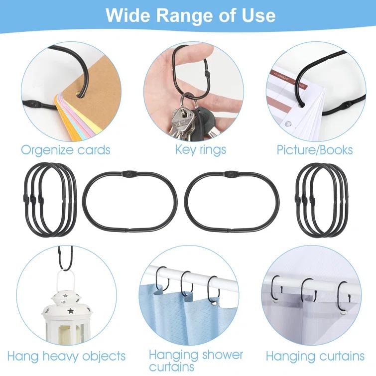 OUMIKEJI 12 Pcs Shower Curtain Hooks, Oval Snap Shower Rings For Curtain, Metal Black Shower Curtain Rings Rust Proof, Glide Smoothly Shower Hooks  (Black)