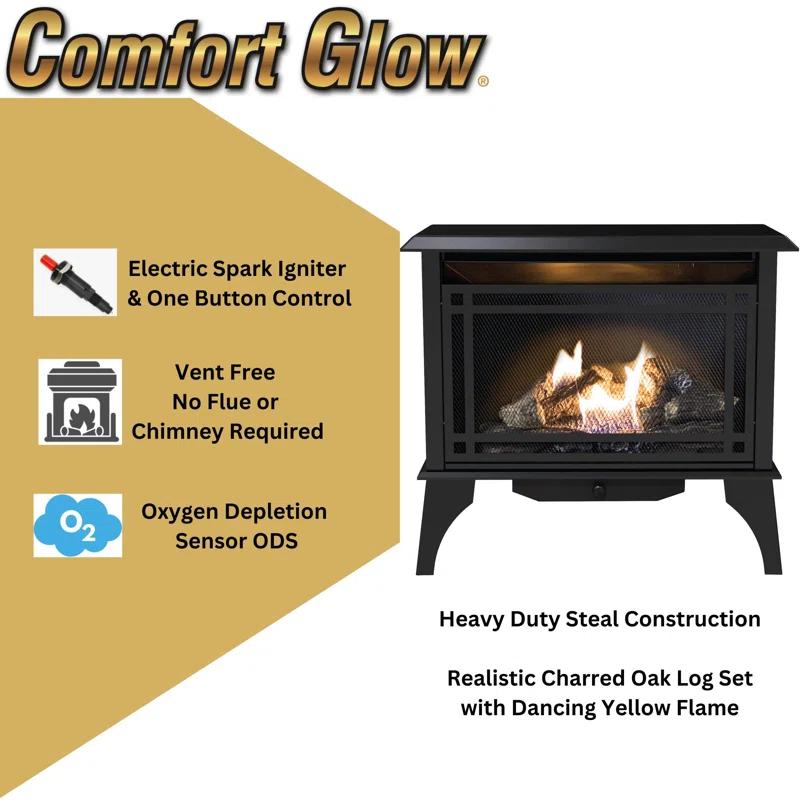 Comfort Glow Comfort Glow 30,000 BTU Ventless Gas Stove The Monterey, Dual Fuel (LP/NG), Concealed Controls, Adjustable Thermostat, Realistic Oak Log Set, Heats 1,250 Sq Ft- Gas Stove for Indoor Use