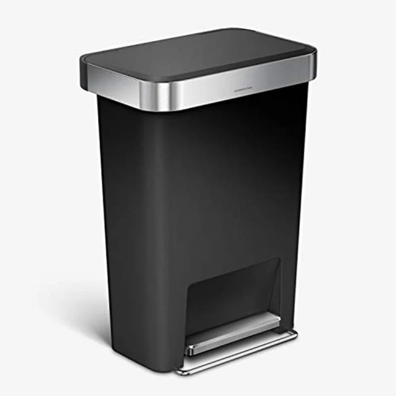 Simplehuman 45 Liter Rectangular Kitchen Trash Can with Liner Pocket, Black Plastic