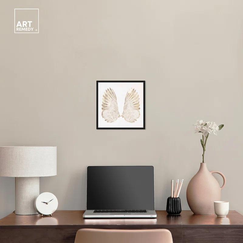 Art Remedy Soft Angel Wings Canvas Elegant White Gold Wall Art by Art Remedy