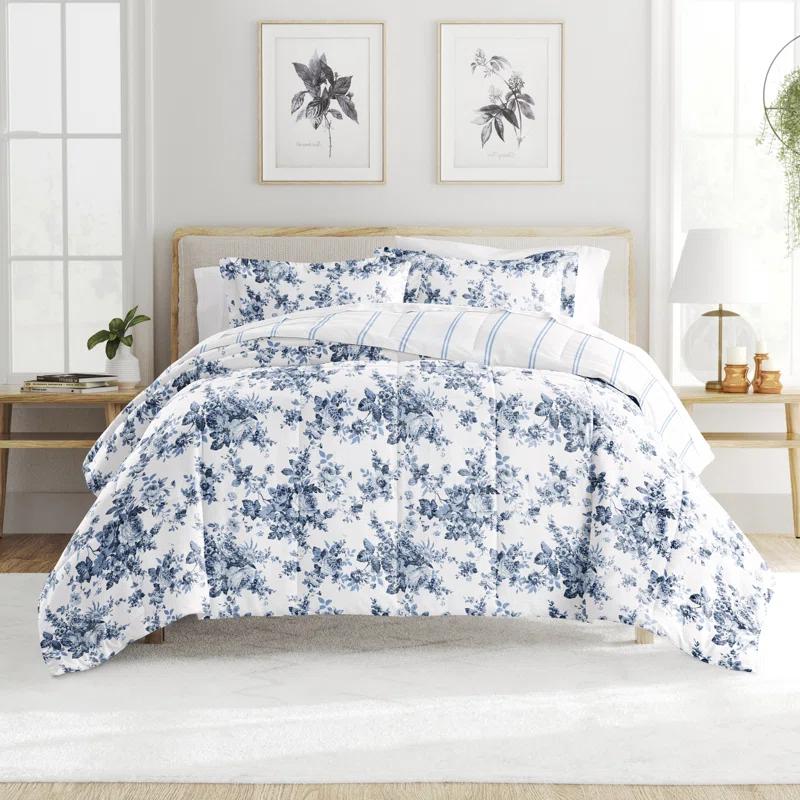 Becky Cameron Stone All Season Down-Alternative Comforter Set in Cabbage Rose Stripe & Reviews | Wayfair