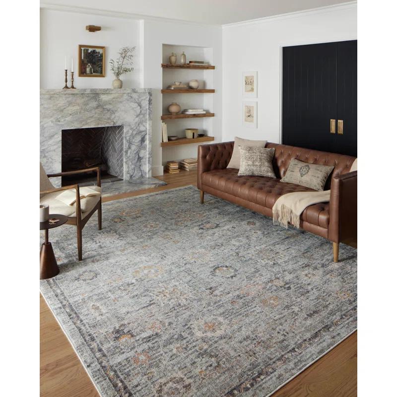 Loloi II Floral Machine Made Power Loomed Polypropylene Area Rug in Gray