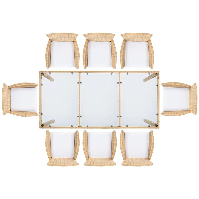 Safavieh Hailee 8 - Person Wicker Patio Dining Set with Rectangular Table , Cushions Included