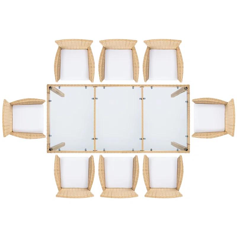 Safavieh Hailee 8 - Person Wicker Patio Dining Set with Rectangular Table , Cushions Included