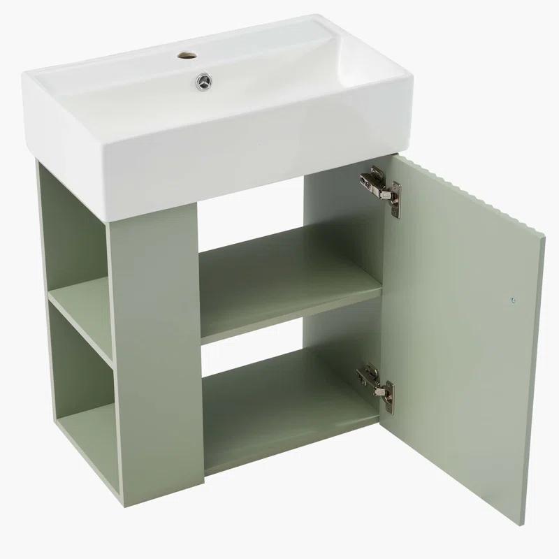 CARPET DESIGN UNLIMITED 2015 LLC 21.6 inch Modern Floating Bathroom Vanity with Ceramic Basin, Right side storage, Green