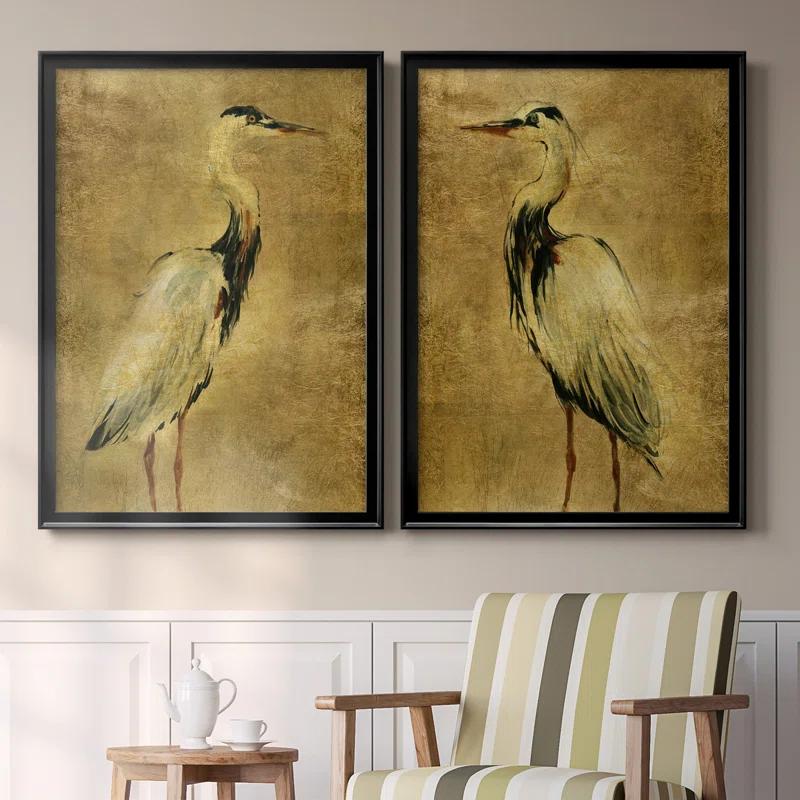 Beachcrest Home™ " Gold Crane At Dusk I " 2 - Pieces Painting Print