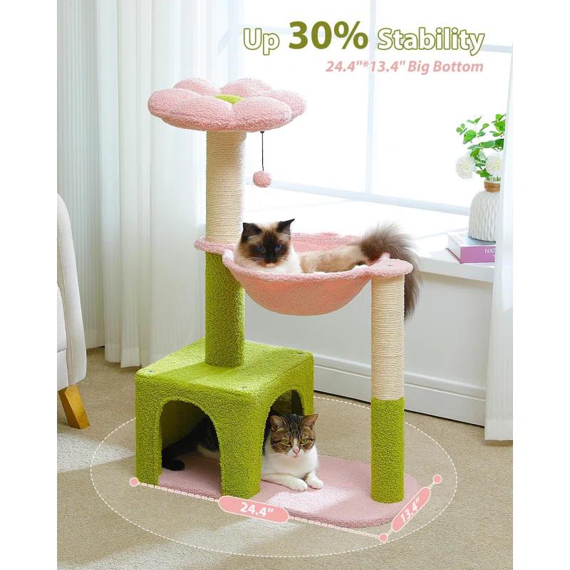 Tucker Murphy Pet™ Flower Cat Tree With Large Metal Frame Hammock, 35" Cute Cat Tower With Sisal Scratching Posts For Small Indoor Cats, Cat Condo With Pink Top Perch For Kittens, Pink