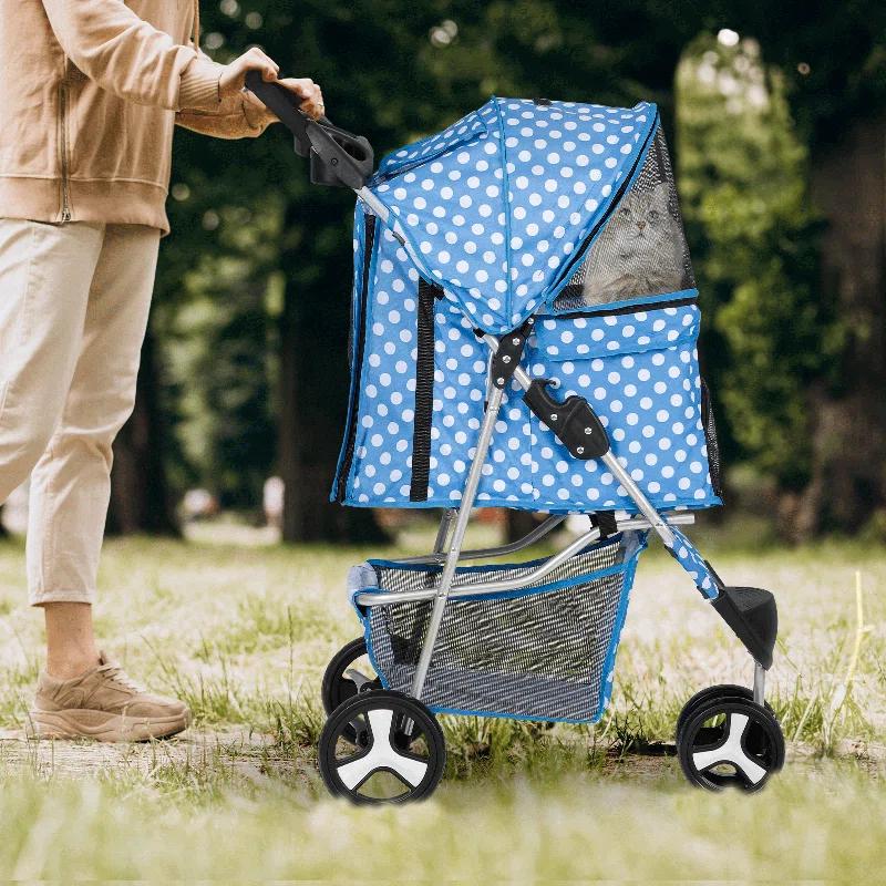 Magshion Foldable Pet Dog and Cat Stroller with Adjustable Canopy Storage Basket and Cup Holder for Small and Medium Pets