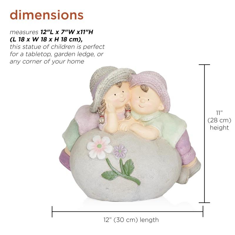 Alpine 11"H Children Leaning on Stone Garden Statue