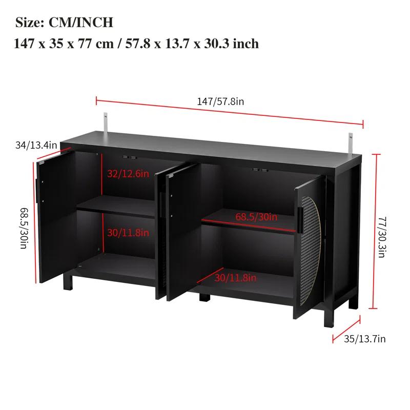 Bay Isle Home™ Buffet Sideboard Cabinets With Storage And Rattan Door