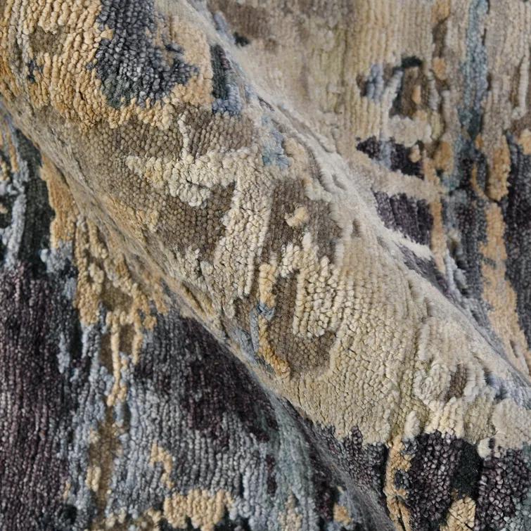 AMER Rugs Serena Abstract Hand-Knotted Wool/Viscose Area Rug in Gray/Ivory