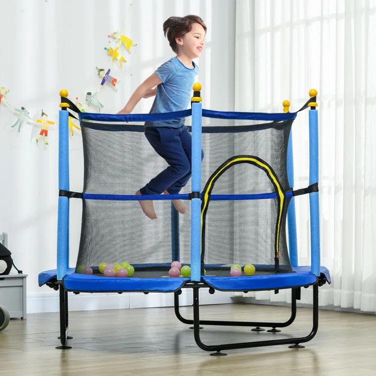 Qaba 4.6' Trampoline For Kids, 55 Inch Toddler Trampoline With Safety Enclosure & Ball Pit For Indoor Or Outdoor Use, Built For Kids 3-10 Years, Yellow