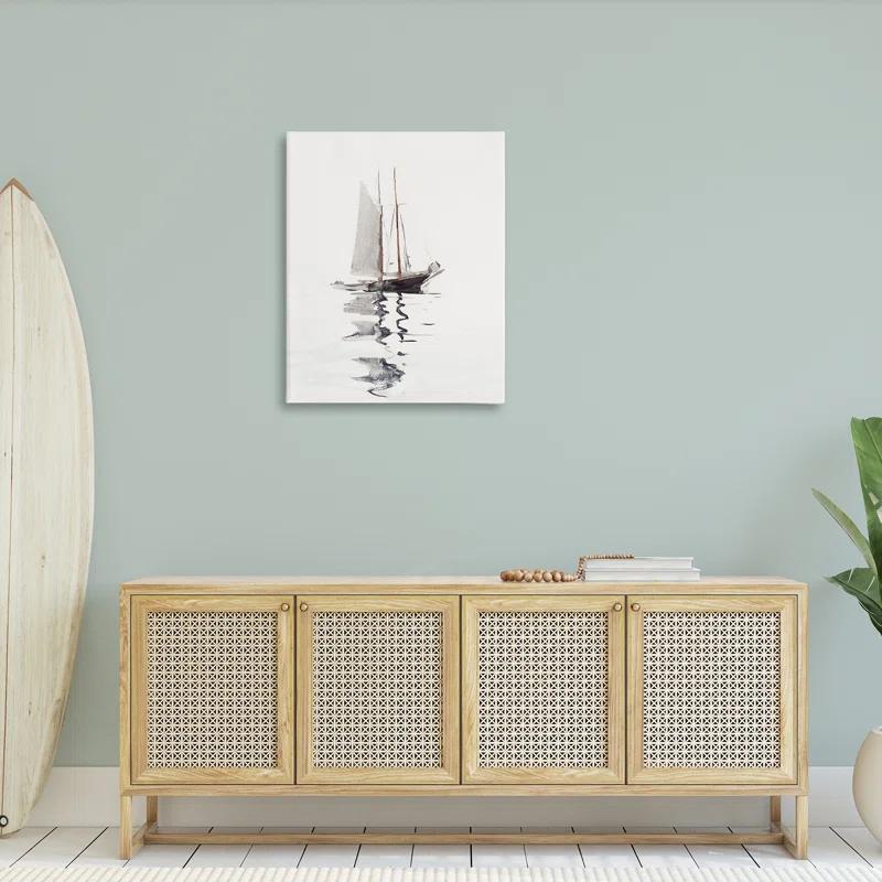 Stupell Industries Tranquil Sailboat Vessel Floating Lone Ocean Reflection by Lettered and Lined - Wrapped Canvas Painting | Wayfair