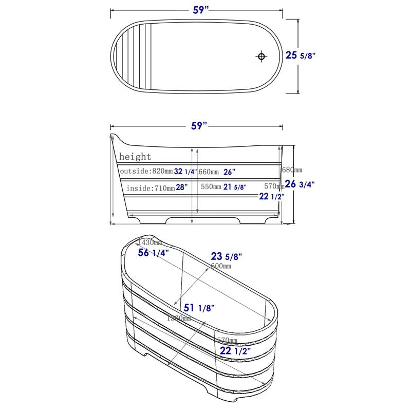 59'' x 25.6'' Freestanding Soaking Solid Surface Bathtub