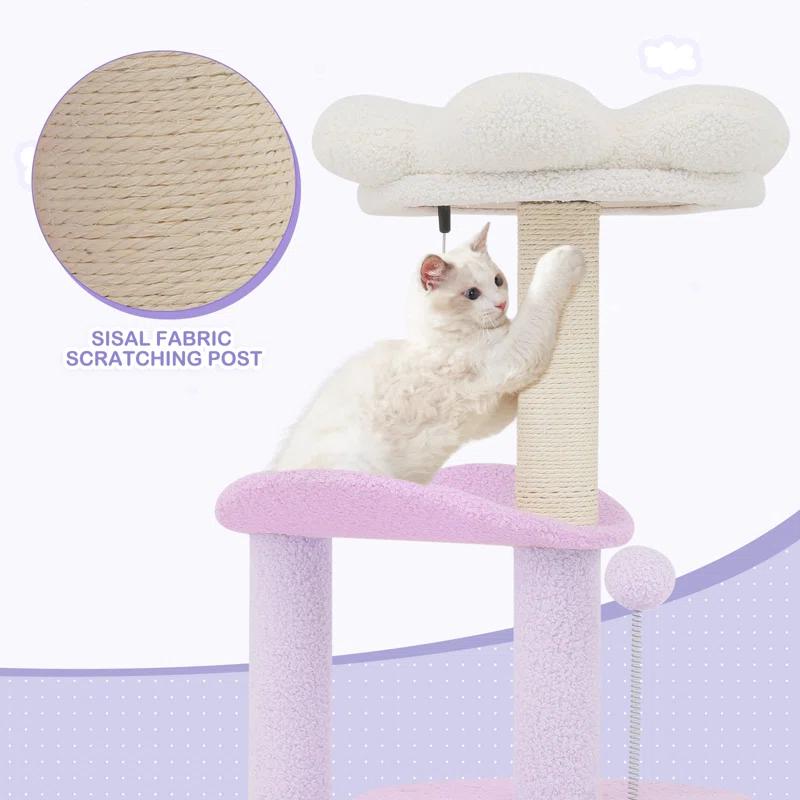 Ezelle Cat Tree Tower Cat Condo House with Sisal Scratching Posts, Flower Top Perch for Indoor Cats