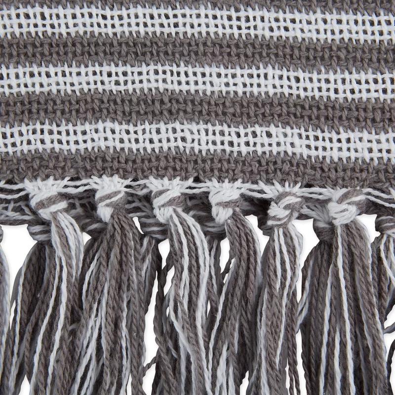 Gray Cotton Geometric Fringe Throw Blanket