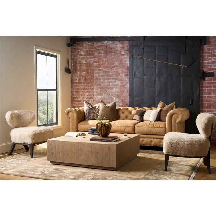 Winchester Sandstone Brown Tufted Leather Rolled Arm Sofa