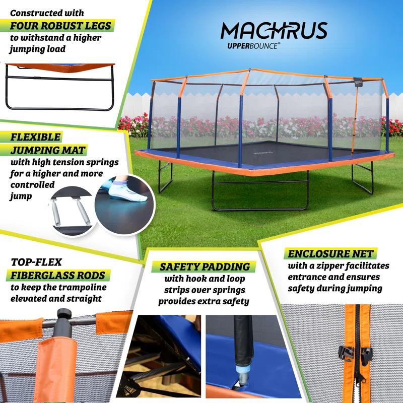 Upper Bounce Machrus Upper Bounce 12 x 12 FT Square Trampoline Set with Premium Top-Ring Enclosure and Safety Pad
