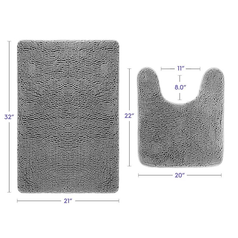 Latitude Run® Bathroom Rugs, Extra-Thick Memory Foam Bath Mat, Ultra-Soft Chenille Microfiber, Highly Absorbent, Machine Washable, Shaggy Bath Mats For Bathroom, Circular Cutout (21X32 + 20X22, 2Pcs) Grey