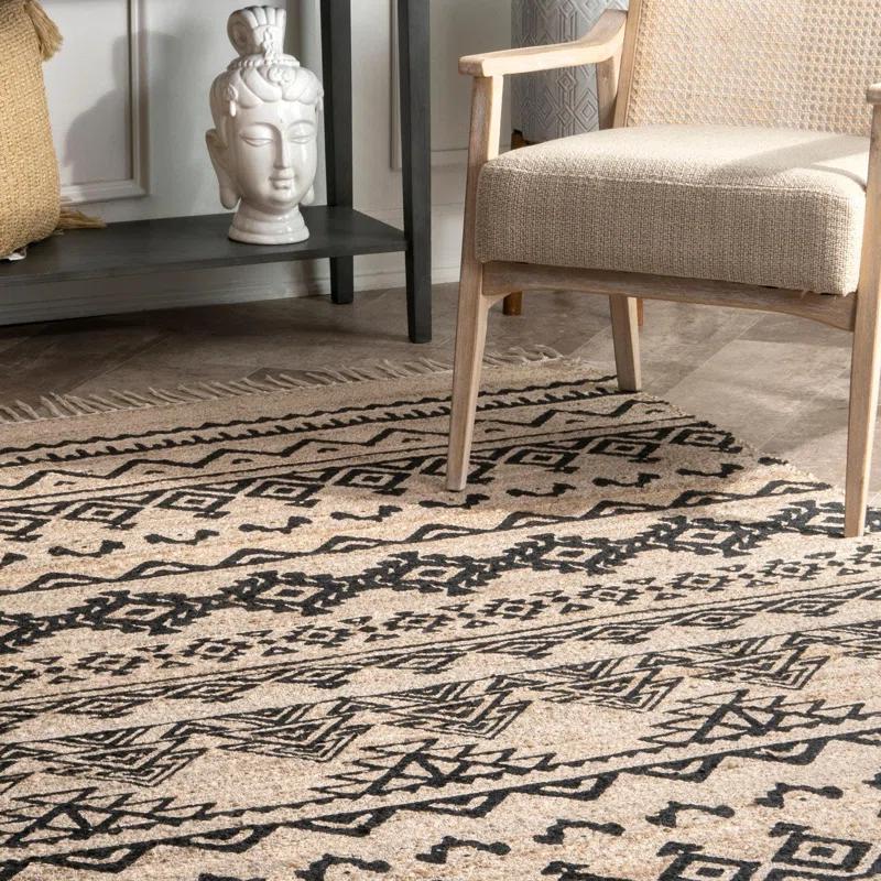 Louie Southwestern Handmade Flatweave Jute Light Beige/Black Area Rug