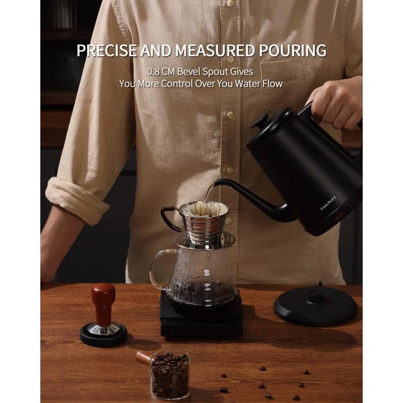 Basowin Gooseneck Electric Kettle(1.0L),1000W Electric Tea Kettle Of 304 Stainless Steel,Auto Shut Off,Coffee Kettle For Pour Over And Tea