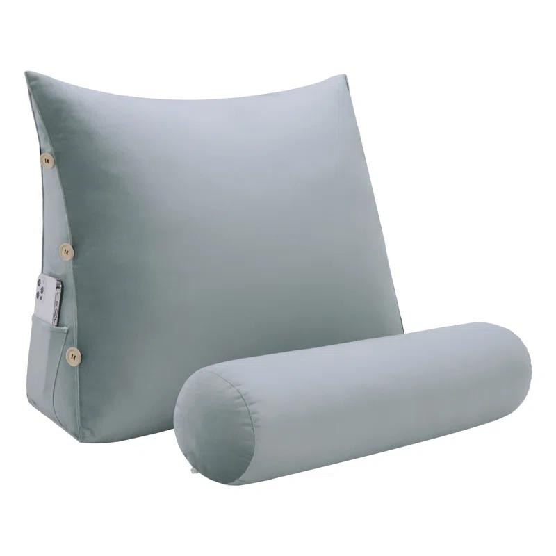 Velvet Wedge Pillow with Adjustable Neck Roll for Reading & Watching TV on Bed or Sofa