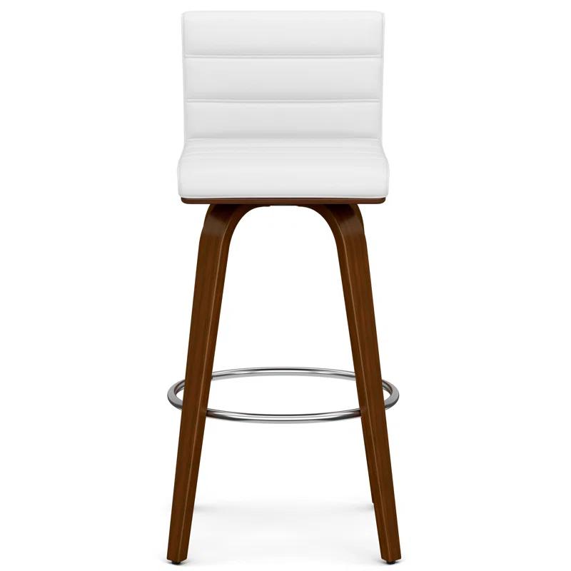 Simpli Home Roland Swivel Upholstered Mid-Century Modern Stool with Padded Seat and Back