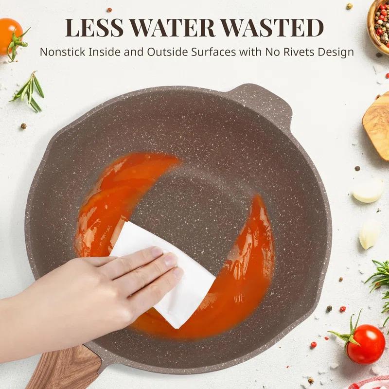 ARC 11 Inch Nonstick Deep Frying Pan Skille With Lid,5qt Sauté Pan For Cooking With Steam Rack,healthy Large Skillet,stay Cool Handle, Induction Compatible, Pfoa & Pfas Free. (brown)