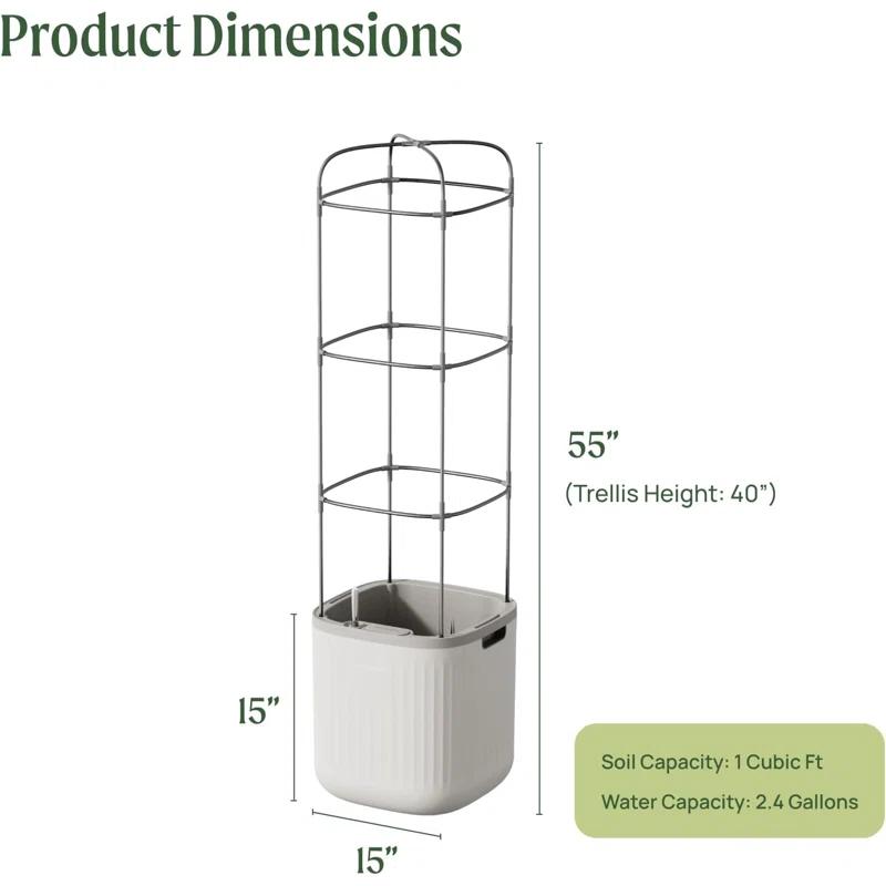 Vego Garden Mini Tomato Plastic Outdoor Pot Planter with Trellis