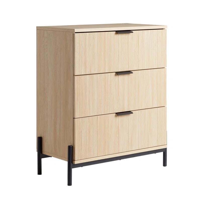 Millwood Pines Mid-Century 3-Drawer Chest with Reeded Drawer Fronts, Coastal Oak