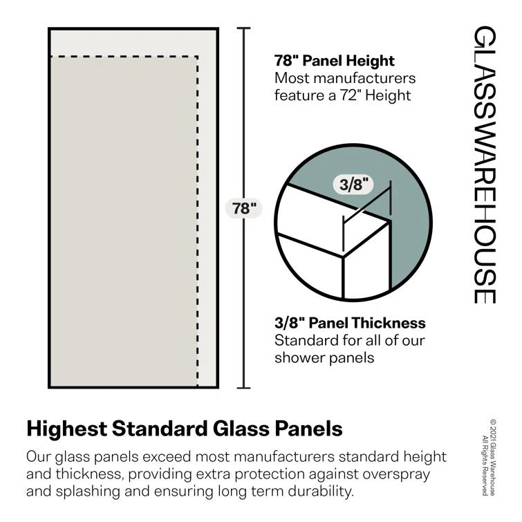 Glass Warehouse Illume 60 in. x 78 in. Fully Frameless Wall Hinge Shower Door GW-WH-60-PB