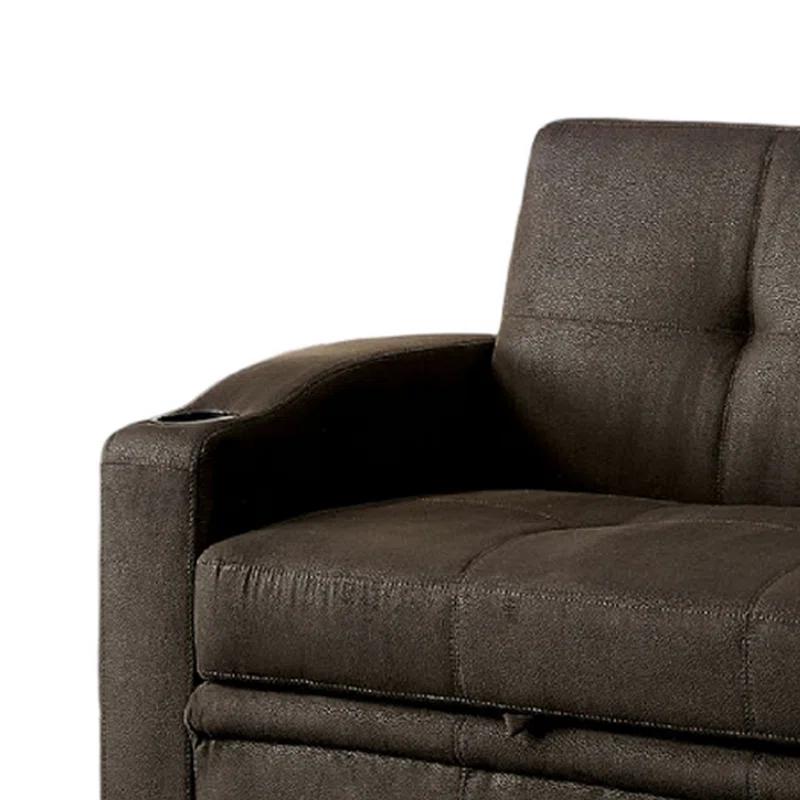 Benjara Futon Sofa, Brown Fabric Upholstery, Pull Out Base, Button Tufting