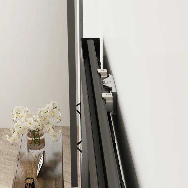 40 in. x 84 in. Full Lite Frost Glass Steel Frame Sliding Door with Hardware Kit Hidden Track System