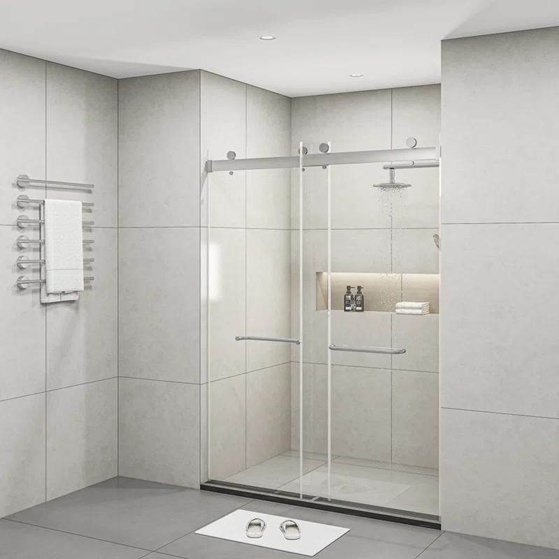 PET STOP LLC F5YDNC1F0736Q 60" Width x 76"Height Shower Doors with 3/8"(10mm) Clear Tempered Glass