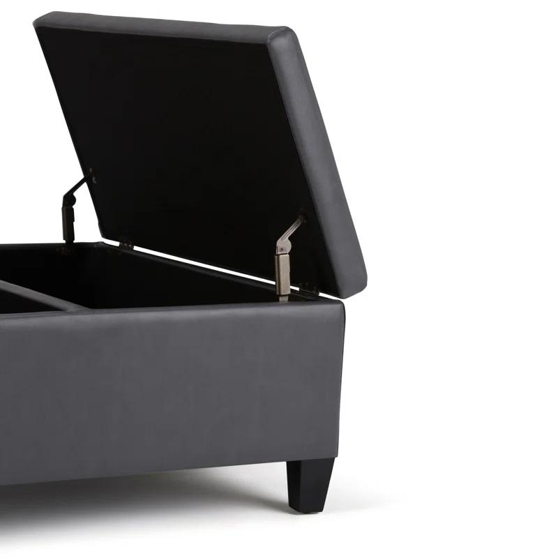 Simpli Home Ellis 36"W Upholstered Square Coffee Table Storage Ottoman with Split Lift Top