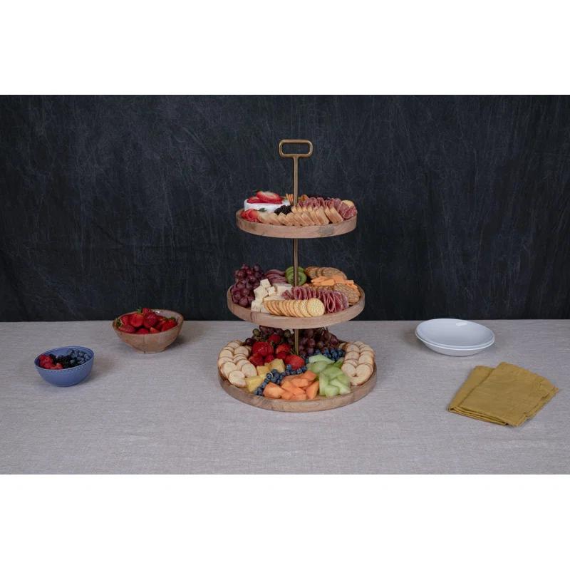 Millwood Pines Tapas 3-Tiered Serving Tray, Mango wood Cupcake Stand, Wooden Cheese Board Darfasha