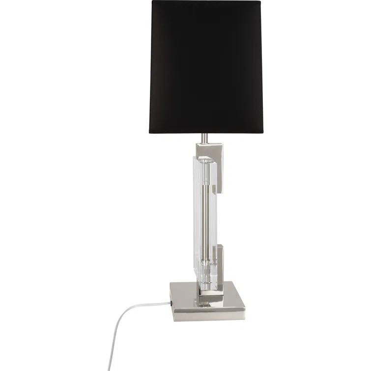 Rectangular Black Parchment Table Lamp with Matte Silver Lining