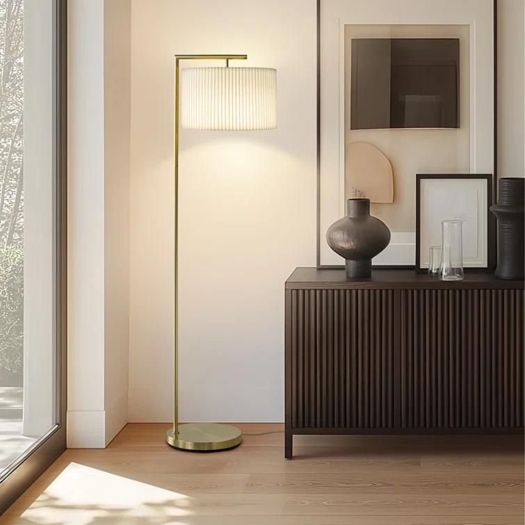 Montage Modern 60 in. Mid-Century Modern LED Floor Lamp with Fabric Drum Shade