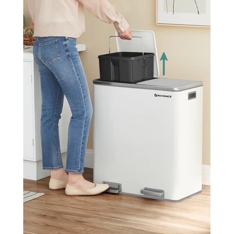 Songmics 2 x 8 Gallon Stainless Steel Multi-Compartments Trash Can with 15 trash bags