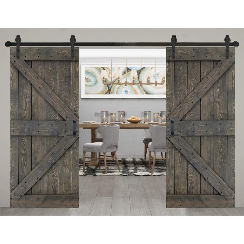 IsLife K Style Solid Core Wood Double Sliding Barn Door with Hardware Kit -Assembly Needed (Set of 2)
