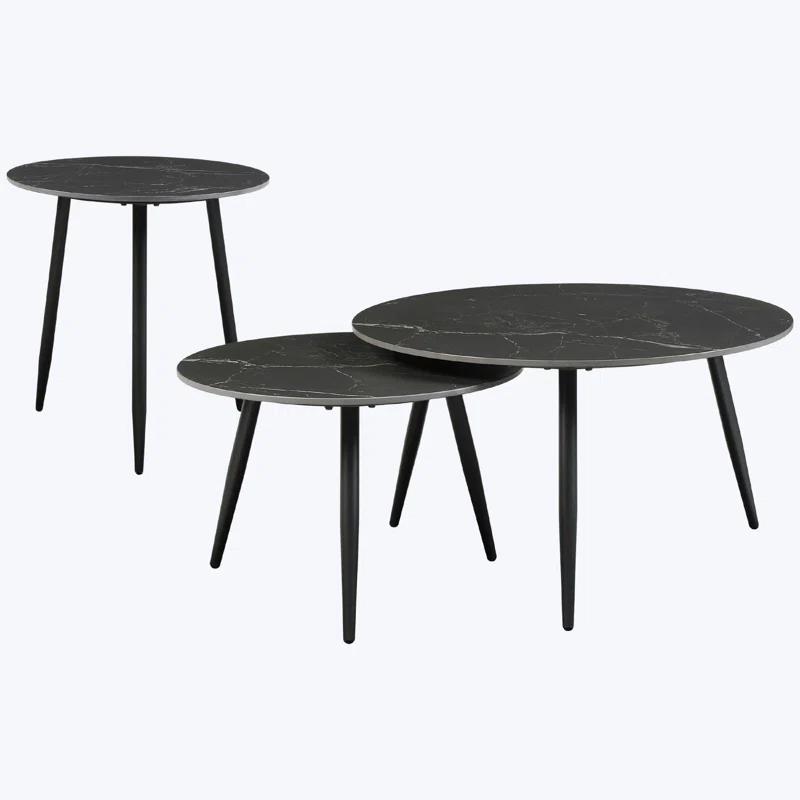 George Oliver 3 Piece Occasional Table Set, Living Room Table Set With Metal Legs & Sintered Stone Top, Modern Coffee Table Set, Nesting Cocktail Table And Side Table And End Table For Living Room Bedroom Balcony