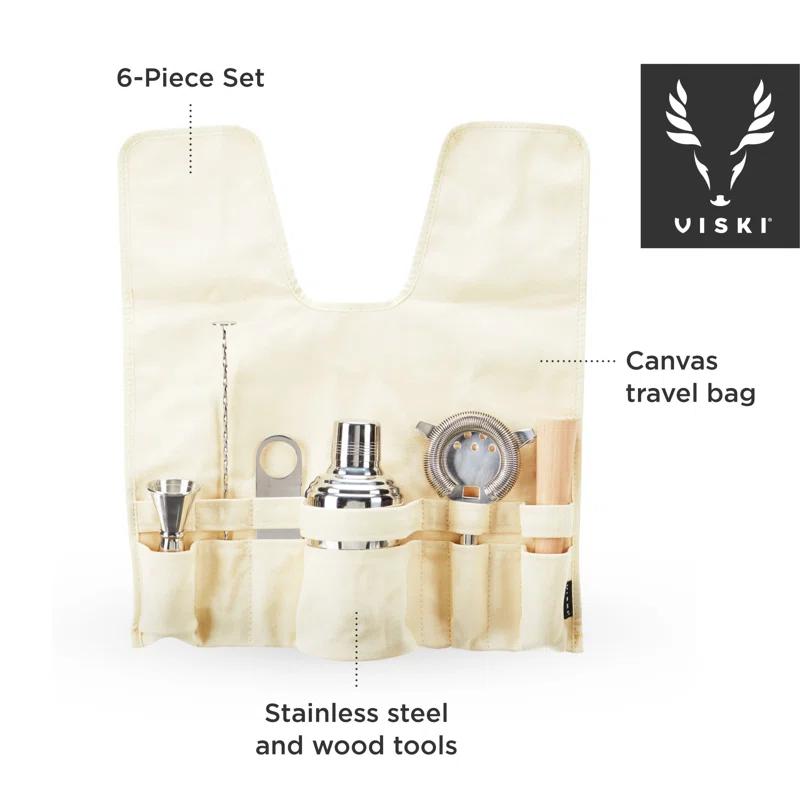 Viski 7-Piece Stainless Steel Travel Bar Barware Set